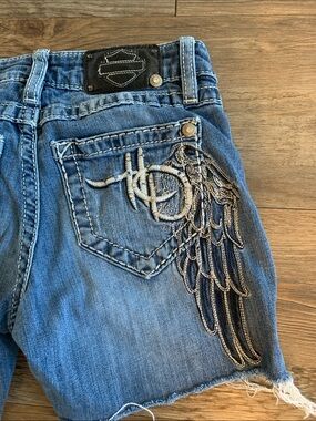 Harley Davidson Embroidered Pocket Denim Shorts